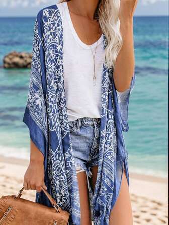Beautiful Nomad Women's Bohemian Floral Printed Kimono Cover Up, For Summer Beach Vacation