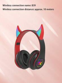 Auriculares diadema con cuernos de diablo inalámbricos iluminados, auriculares plegables de graves intensos - Negro - Negro - Ver 7