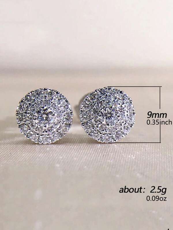 2pcs Cubic Zirconia Round Minimalist Copper Stud Earrings, Fashion Versatile Unisex Jewelry Gift