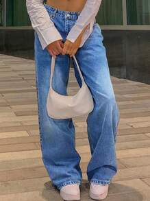 Women's Loose Jeans With Wide Legs, High Waist, Loose Boyfriend Jeans, Denim Pants, Y2K Jeans - 中等水洗藍 - 查看 5
