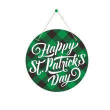 1pc Happy St. Patrick's Day Decoration, Green Shamrock Buffalo Plaid Paper Door Hanger Sign & Clover Paper Round Plaque, Suitable For Irish Holiday Window, Home, Wall, Indoor/Outdoor, Farmhouse, Party Decor