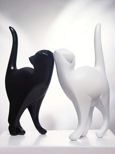 1pc创意造型猫咪情侣黑白带尾巴可爱猫咪家居客厅玄关树脂家居情侣摆件装饰decorazioni相机家居装饰