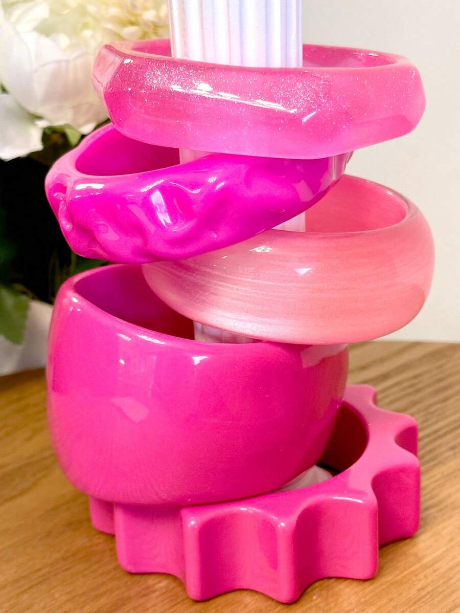 1 chiếc vòng tay thời trang màu hồng cánh sen dành cho nữ, thiết kế hình tròn và bánh răng bất đối xứng, thanh lịch và đa năng, phù hợp với phong cách trưởng thành (Độ lệch kích thước 3mm/0,11 là bình thường) - Màu Hồng Tươi - Xem 1