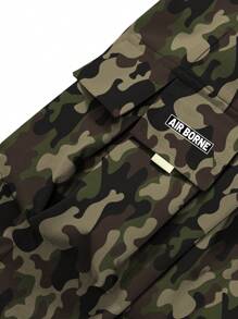 1pc Men's Outdoor Camouflage Print Multi-Pocket Cargo Pants, Casual Loose Fit Drawstring Joggers For Spring/Autumn Hiking, Beach, Daily Commute, Running, Fitness, Cropped Pants - Green - View 3