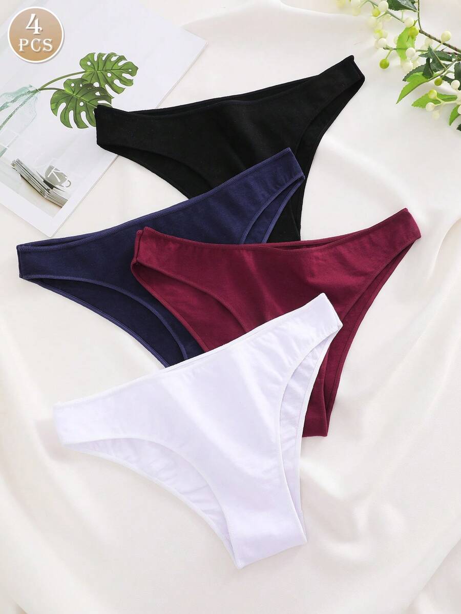 4pcs Women Solid Color Breathable Comfortable Bikini Panties - Multicolor - View 1
