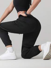 2pcs Solid Color Women's Sporty Pants, Outdoor Cycling, Running, Casual Drawstring Sweatpants, Versatile Simple Knit Trousers, Spring/Summer - Multicolor - View 4