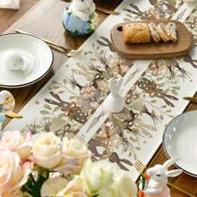 Eucalyptus Bunny Happy Easter Tablecloth, Seasonal Spring Kitchen Table Decoration, Home Party Decor