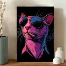 Pink Cat Hanging Painting, Minimalist Art Decor, Perfect For Bedroom And Dining Room Walls - 帆布畫 - 查看 2