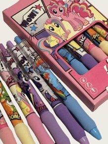 MY LITTLE PONY 6 unidades de bolígrafos neutros, bolígrafos de punta de esponja de fibra de carbono con diseño de dibujos animados y colores brillantes, escritura suave, adecuado para oficina y escuela, regalo perfecto para fans