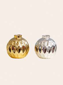 1 pieza Jarrón cerámico redondo, estilo de lujo con baño de oro/plata, adecuado para flores, festivales, escritorio, oficina, estantería, pasillo, decoración del hogar para el Día de San Valentín, decoración del hogar, útiles escolares, jarrón de flores, jarrón de vidrio