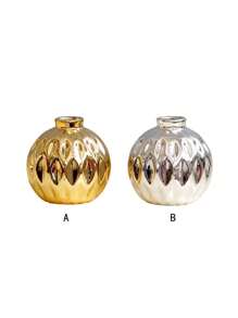 1 pieza Jarrón cerámico redondo, estilo de lujo con baño de oro/plata, adecuado para flores, festivales, escritorio, oficina, estantería, pasillo, decoración del hogar para el Día de San Valentín, decoración del hogar, útiles escolares, jarrón de flores, jarrón de vidrio