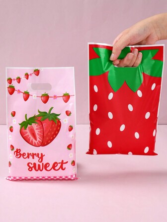 10pcs Strawberry Style Gift Bags, Pink & Red Strawberry Gift Wrapping Supplies For Party Decor, Birthday Decor, Babe Shower Decor Wedding Decor Gender Reveal Decor, Home Decor Table Decor Birthday Gifts, Party Favor