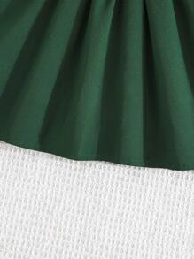 Baby Girls' Casual Cute Graphic Print Ruffle Trim Bowknot Waist Summer Dress, Daily Wear - Dark Green - View 7