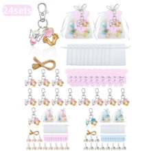 24sets/72pcs Keychain Gift Set, 24 Footprint Pendant Keychain, 24 Thankyou Card And 24 Organza Bag, For Party Decorations, Gender Reveal, Shower Gifts