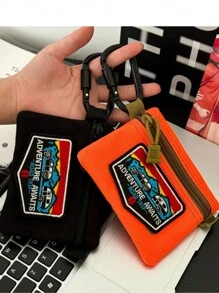 1 件黑色拉链短款钱包带登山扣小零钱包尼龙休闲钱包男士钱包钱包小钱包男士钱包真皮 - 黑色 - 查看 2