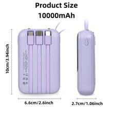 10000mAh 迷你可爱口袋大小 5V2A 快速充电便携式卡通移动电源，小尺寸大容量高外观，内置 4 根电缆，高速充电电池，超亮 LED 灯，适用于 iPhone 16 15 14 13 12 11/Pro/Max/Plus/Mini/8/SE/X/XS、Airpods 4/3/2/Pro2/Pro 适用于 Apple IPhone、iPad、Android 手机，适合家人、朋友、生日、冬季、情人节、复活节的礼物适合户外玩耍、购物、旅行，便携式电源超级快速充电，显示电池电量，带 USB 和 Type-C 端口的便携式充电器设备，安全稳定的聚合物锂电池 - 紫色 - 查看 8