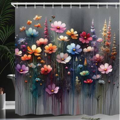 1 PIEZA Cortina de ducha floral, composición bohemia melancólica de jardín con líneas abstractas, sueño florido, conjunto de decoración de baño, decoración de otoño, accesorios de baño, de vuelta a la escuela