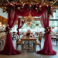 1 Stück eleganter burgunderroter Hochzeitsbogen Vorhang aus Tüll, romantische Braut-Zeremonie Dekoration, geeignet für Liebesthemen-Anlässe, Hochzeiten Outdoor, Geburtstage, Heiratsanträge, Verlobungen, Weihnachten, Silvester-Partys, burgunderroter Vorhang, Größe 75*600cm, 160*600cm, 160*1000cm