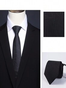 AILAKA 3 件/包男士黑色和海军蓝领结，百搭商务/正装自系领结，窄拉链预系领结，条纹和纯色设计 - A - 查看 8