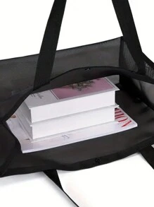 Large Capacity Mesh Bag Set,"The Beach Bag "Pattern Printed Mesh Bag,Mesh Beach Bag Tote Bag ,Mesh Cosmetic Storage Bag,Foldable Swim Large Capacity Beach Bag Waterproof Sandproof,Letter Decor Mesh Beach Tote Women Shoulder Handbag,Personalized Gift Bag, Makeup Bag, Perfect For Beach Vacation, Travel, Shopping, And Vacation Essentials