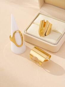 1 Set European & American Design Geometric Exaggerated Punk Style Retro Elegant Women Ring Set - Yellow Gold - View 3