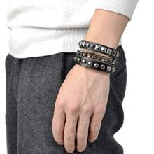 Xiacheng 1/6pcs Set Rivet Skull Devil Black Punk Rock Goth Motorcycle Adjustable Wide Leather Bracelet Unisex - Black - View 10