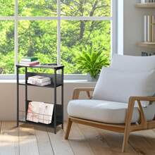 Vintage Slim Side Table, 3-Tier Modern End Table For Narrow Spaces, 24.6" Height, Small Nightstand With Storage Shelf & Magazine Rack, Space-Saving Design For Sofa Or Bedside Grey - 黑色 - 查看 6