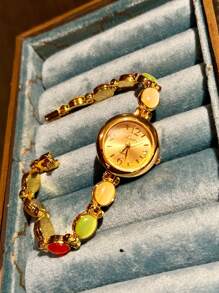 1 pieza Nuevo reloj de mujer de estilo vintage elegante con piedras preciosas y cristales incrustados de lujo, multicolor, resistente al agua hasta 30m, apto para uso diario, fiesta, vacaciones y ocasiones para decorar la muñeca