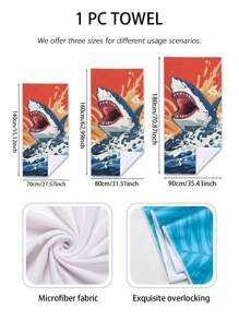 1 st microvezel haaienprint absorberende zwemstrandhanddoek voor vakantie, baden, buitenreizen zomer, vakantie