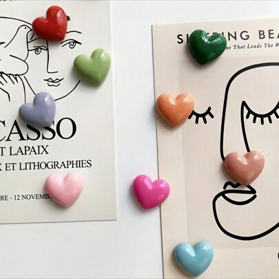 10pcs Heart-Shaped Refrigerator Magnets, Cute Love Fridge Magnets, Personalized Magnet Stickers For Kitchen, Office, Whiteboard, Dishwasher, Kitchen Decor, Home Decor, Holiday Gift For Friends, Party Favor (Random Colors)