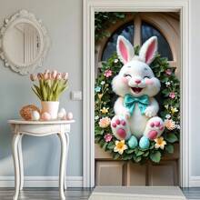 Easter Bunny Wreath Door Flag - Pink Polyester Spring Decor, Indoor/Outdoor Party Accessory, No Power Needed - Beige - View 5