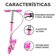 Children's Scooter 3 Wheels With Front Brake LED Light For Outdoor Play - Pink - View 3