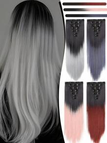 Straight Hair Extensions Long Black Grey Hair Extensions Clip In Hair Extensions For Women 7 Pieces Hair Extensions Fluffy And No Tangled 24 Inch - Multicolor - View 7