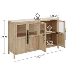 Ataucjin Aparador con puertas de cristal,mueble moderno de granja de 67 pulgadas para TV, consola de centro de entretenimiento para TV de hasta 80 pulgadas - color de madera - Ver 8