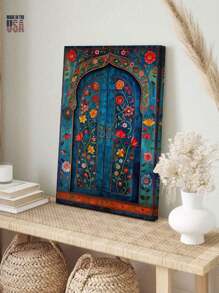 1Pc Wood Frame In-Dian Wall Art Set Painting Style In-Dian Doors, Living Room Decor, Canvas Painting For Bedroom, Office, Bathroom, Restaurant, Cafe Or Hotel Wall Decorative Painting, Stretched And Framed Ready To Hang - Màu xanh hải quân - Xem 1
