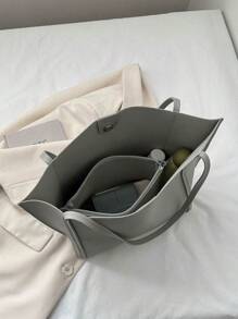 时尚大容量手提包，休闲日常个性化手提包，女士百搭手提包 - 灰色 - 查看 7