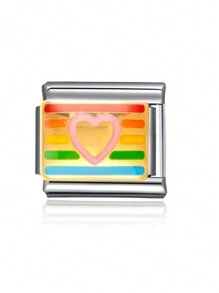 1 件 2025 情人节顶级时尚彩色字母心形翅膀拼图 DIY 意大利模块化饰品情侣手链不锈钢首饰制作组件，适合节日礼物、派对、日常服装配饰 - 彩色 - 查看 27