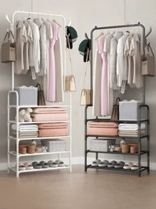 1pc Portable Multifunctional Closet Organizer, Approx. 24 Inch Wide, Includes Clothing Rack, Shoe Rack, Storage Shelves, Movable, Easy Assembly, Suitable For Living Room, Entryway, Bedroom, Study, Office, Holiday & Christmas Gift