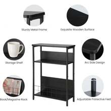 Vintage Slim Side Table, 3-Tier Modern End Table For Narrow Spaces, 24.6" Height, Small Nightstand With Storage Shelf & Magazine Rack, Space-Saving Design For Sofa Or Bedside Grey - 黑色 - 查看 4