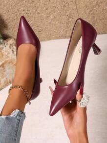 女士尖头一脚蹬高跟鞋 - 纯色高跟鞋，女士鞋