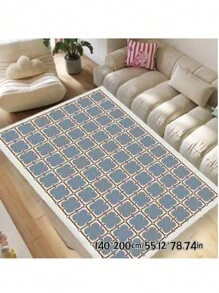 1pc Blue Flower & Plaid Pattern Rug, Faux Wool Rug, Large Area Rug, Soft & Comfortable Rug, Minimalist & Elegant Style, Suitable For Living Room, Bedroom, Hallway, Corridor, Gaming Room, Study, Closet, Kids Room, Dirt-Resistant, Easy To Clean - Multicolor - View 5