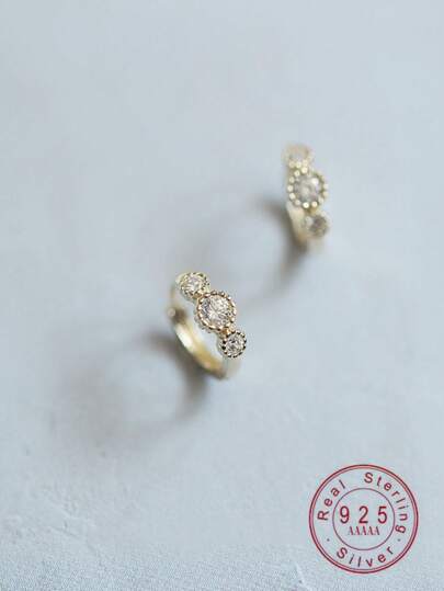 1 paire de boucles d'oreilles créoles triples au rebord de gâteau mignon plaquées or 14 carats en argent sterling 925 pour fille