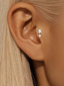 EleRunis 1PC 925 Sterling Silver Asymmetric Marquise Studs Flat Back Cartilage Helix Piercing Jewelry For Daily Wear Wedding Party Engagement Anniversary Valentine's Day - Silver - View 7