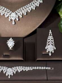 1 Set Luxury Cubic Zirconia & Floral Decor Jewelry Gift Set, Ideal For Women Anniversary