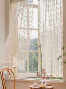 1 件纯色双荷叶边蕾丝边饰，简约别致清新窗纱装饰窗帘，适合所有季节 - 米色 - 查看 6