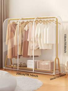 1pc Clear Plastic Garment Rack Cover - Freestanding Double Rod Closet Dust Protector With Full Zipper For Handbags And Clothes Storage - Clear - View 15