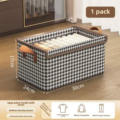1 件可折叠鸟眼图案网格钢架衣柜收纳盒带盖用于衣服和裤子的收纳卧室、收纳盒、家庭收纳、适用于女士白色 T 恤、女士黑色裤子、女士冬装、连衣裙、女士冬装、优雅女士连衣裙、女士白衬衫、长袖、女士白色连体裤、女士春装、女士春装、春季、春装、极简主义、夏季上衣收纳