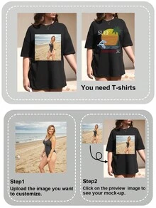 Personalized Pattern Custom Loose Women's T-Shirt, Plus Size Loose T-Shirt Top Casual Summer Black - Black - View 4