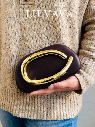 An Elegant And Exquisite Burgundy Brown PU Handbag, Gold Hardware Decoration, Novelty Bean Bag. Suitable For Women's Daily Dating, Vacation, Dinner, Wedding Clothing Matching, New Year's Clothing Recommendation., Bag For Women Elegant, Luxury