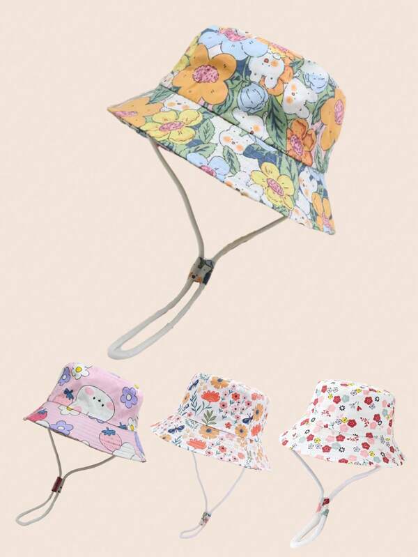 O pălărie de găleată cu imprimeu floral pentru copii. Pălărie de soare